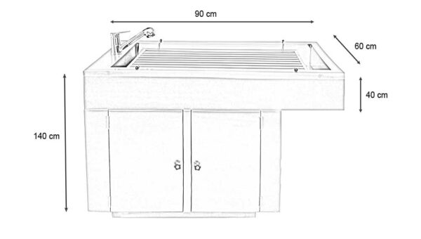 Table de préparation plateau barreaux avec 2 portes et habillage