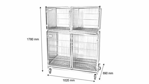 Ensemble 3 cages inox : 1E+2D porte grille inox + séparation + 1 châssis à roulettes