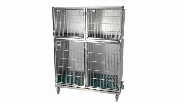 Ensemble 3 cages inox : 1E+2D porte grille inox + séparation + 1 châssis à roulettes