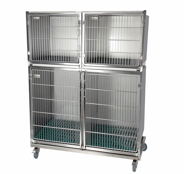 Set of 3 stainless steel cages: 1E + 2D stainless steel grid holder + separation + 1 wheeled frame