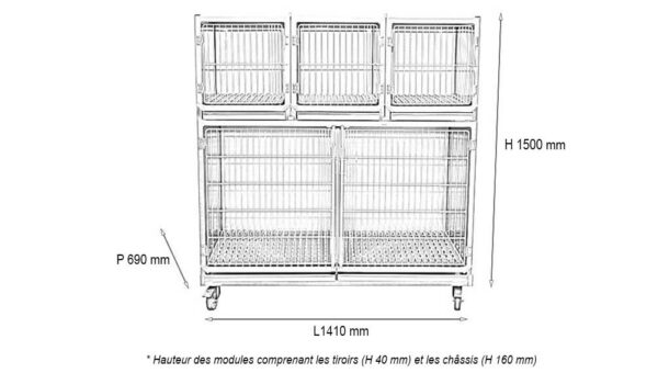 Set of 4 stainless steel cages: 1C + 3A stainless steel grid holder + separation + 1 wheeled frame - Image 2