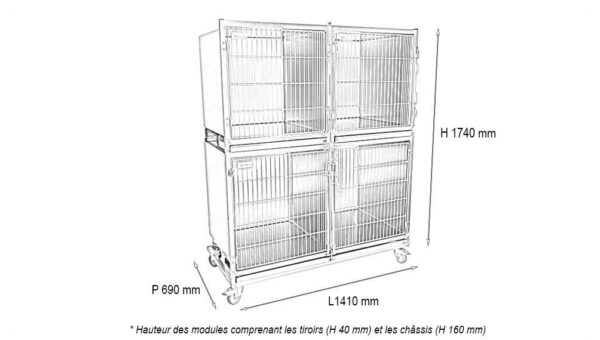 Set of 3 stainless steel cages: 1C+2B stainless steel grid holder + separation + 1 wheeled frame - without grating - Image 2