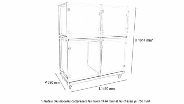 Ensemble 3 cages polyester : 1C+2B porte en verre+ séparation + 1 chassis à roulettes