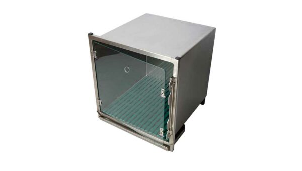 Cage en acier inoxydable – Format D – avec porte en verre et trou oxygène