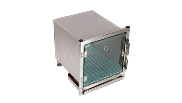 Cage en acier inoxydable – Format D – avec porte en verre et trou oxygène