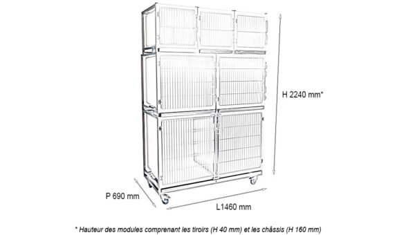 Ensemble de 6 cages en polyester sur châssis à roulettes (3A + 2B + 1C)